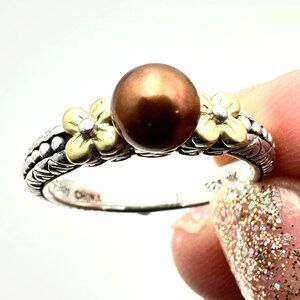 Barbara Bixby Womens Ring Band Brown Pearl Sterling Silver 18K Gold Size 8